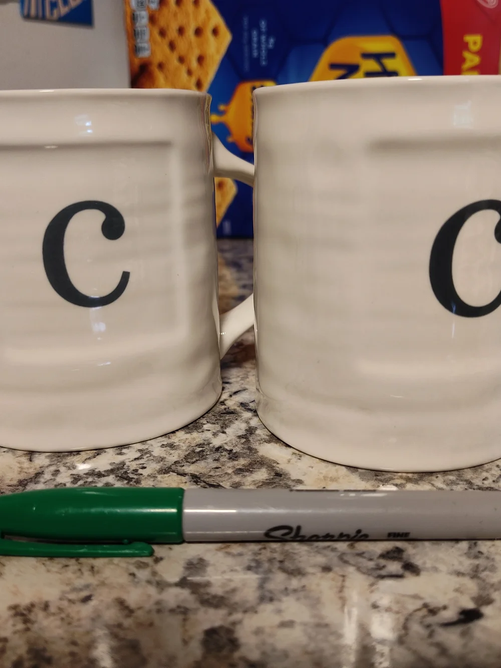 Williams Sonoma White Ceramic Monogram 'C' Mugs - Set of 2